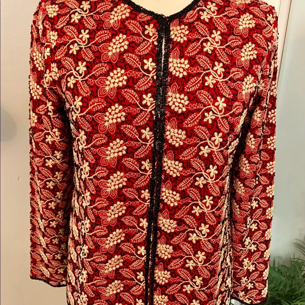 Beaded Jacket NWT S J Kara Chadwick’s Red Black Gold Embroidered Christmas